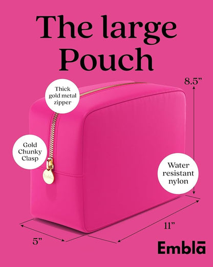 Embla Makeup Bag Travel Cosmetics Pouch and Toiletry Bag, Nylon Zipper Pouch Purse, Cute Make Up Organizer Storage Tote for Women Girls, Waterproof Travel Skincare Case, Large Makeup Bags, Pink Fizz