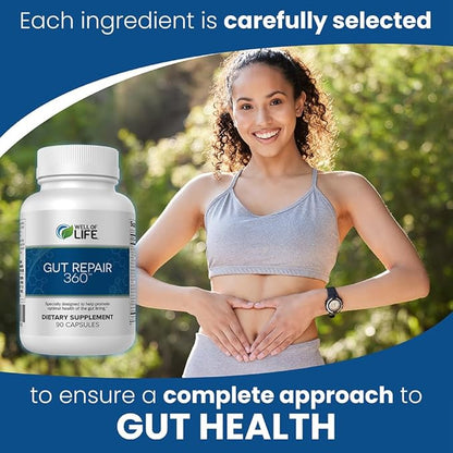 Gut Repair 360: Natural Formulated Formula Emerged from The Lab - Pure Essence Organic Capsules Non-GMO Gluten-Free Soy-Free Dairy-Free USA Made - Supporting Your Healthy Gut