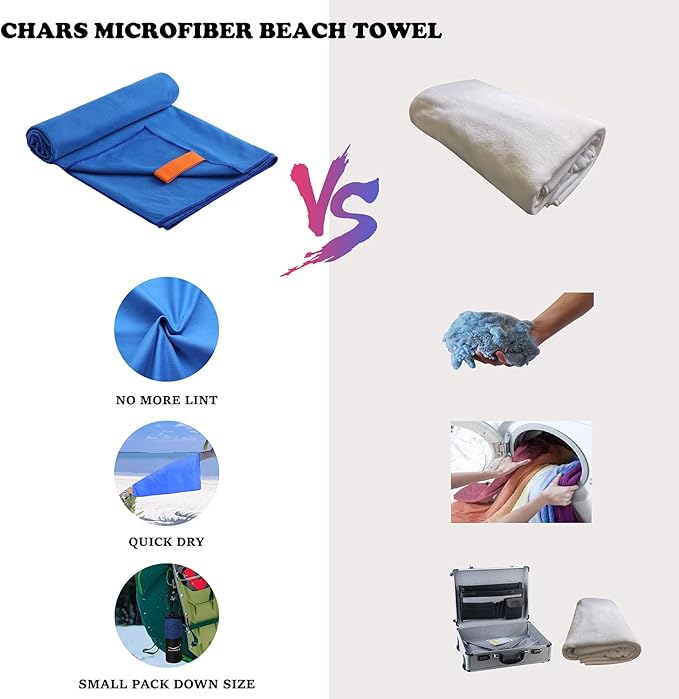 CHARS Camping Towels Microfiber Sand Free Beach Towel (30" x 63") with