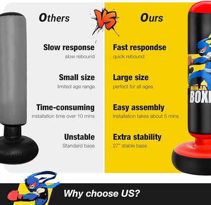 Punching Bag for Kids, Kids Boxing Set with Boxing Gloves 66" Large Inflatable Punching Bag,Gifts for Boys & Girls Age 5-12 for Practicing Karate, Taekwondo