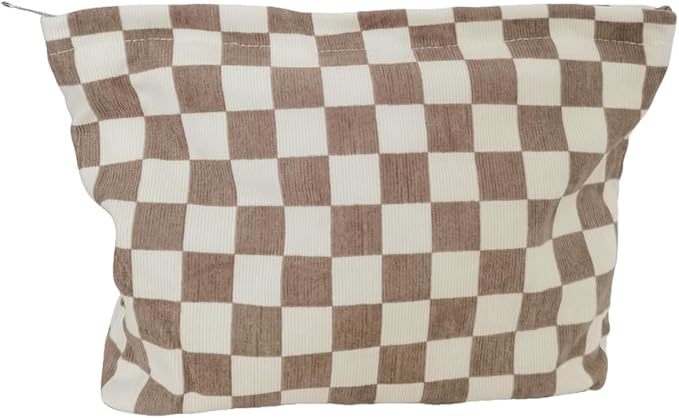 SxoSyo Cosmetic Bags for Women Makeup Bag Large Capacity Purse Travel Toiletry Zipper Storage Pouch Make up Brushes Organizer for Gifts (Chessboard, Beige)