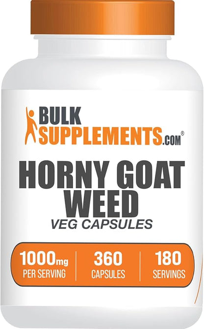 BulkSupplements.com Horny Goat Weed Capsules - Epimedium Extract, Horny Goat Weed Herbal Supplements - Vegan, 2 Capsules per Serving (1000mg), 360 Veg Capsules (Pack of 1)