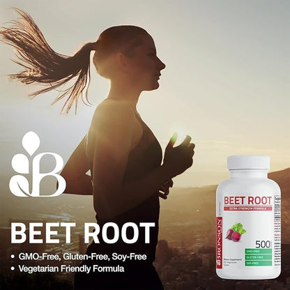 Bronson Beet Root Extra Strength (Equivalent to 2000mg Beet Root per Serving from 500mg 4:1 Extract), Non-GMO, 500 Vegetarian Tablets
