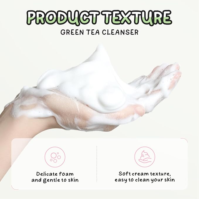 Green Tea Korean Skin Care Set, 4-In-1 Skincare Set for Women & Teen Girls, Skin Care Products: Eye Cream, Cleanser, Mud Mask, Toner, Control Oil, Shrink Pores, Skincare Sets for Girls (Green 04)
