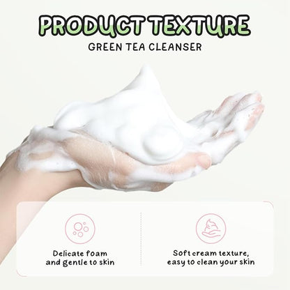 Green Tea Korean Skin Care Set, 4-In-1 Skincare Set for Women & Teen Girls, Skin Care Products: Eye Cream, Cleanser, Mud Mask, Toner, Control Oil, Shrink Pores, Skincare Sets for Girls (Green 04)