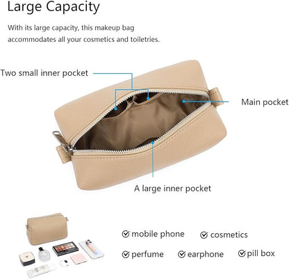 PU leather Organizer Bag Lightweight Cosmetic Bag with Ring Clasp Perfect Travel Makeup Bag for Women (Sandy/PU)