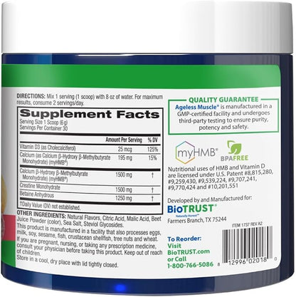 BioTrust Ageless Muscle Builder - Creatine HMB Powder with Vitamin D3 & Betaine - Build & Preserve Naturally Declining Muscle Mass & Strength - Fruit Punch, 60 Servings