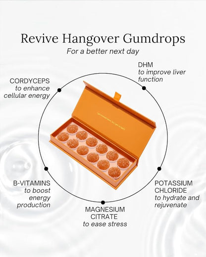 Molly J. Revive Post-Celebration Wellness Gumdrops – Cordyceps & DHM to Replenish and Rejuvenate – Plant-Powered Gummies in a Luxury Gift Box – Pack of 12 Gumdrops