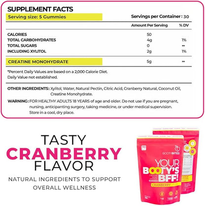 Creatine Gummies for Women, 5g - Creatine Monohydrate for Women - Workout Recovery, Muscle Toner, Boost Energy - Booty Gummies - Gluten Free, Vegan Creatine Chews Gummy, Cranberry Flavor (300)