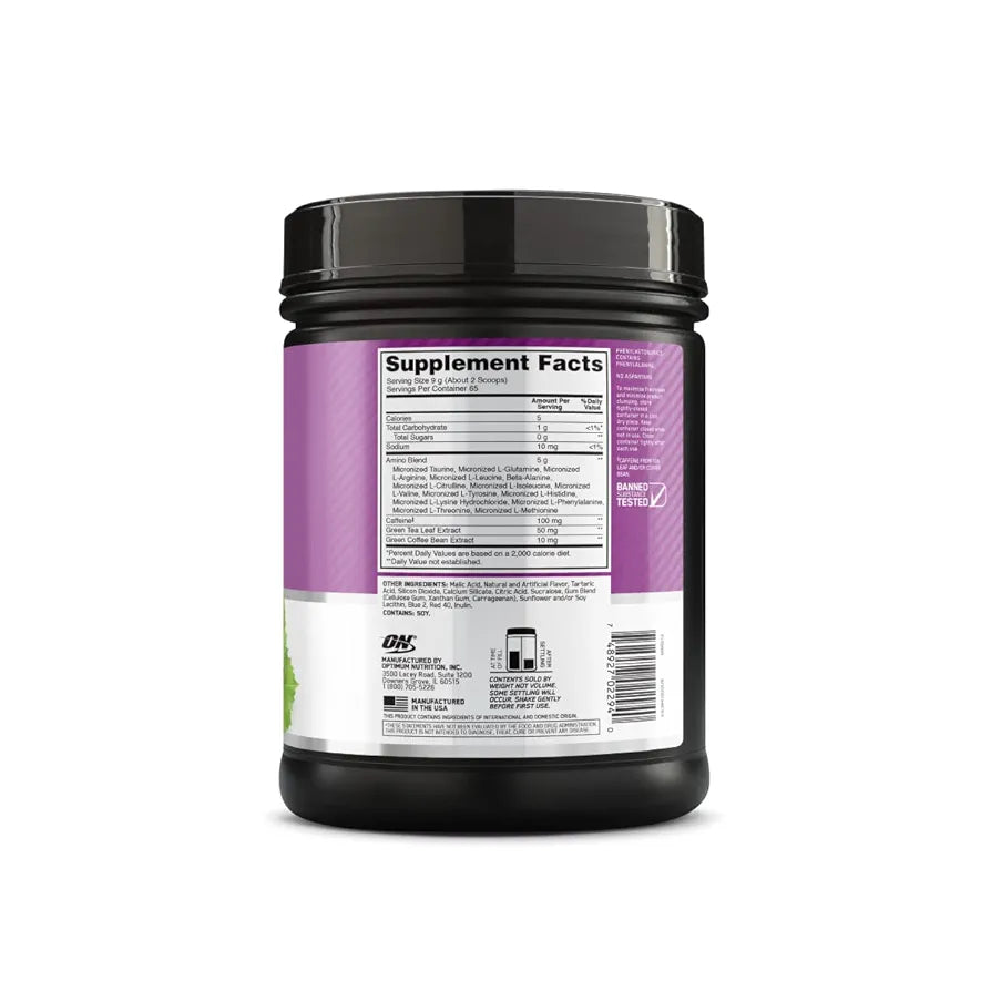 Optimum Nutrition Amino Energy - Pre Workout with Green Tea, BCAA, Amino Acids, Keto Friendly, Green Coffee Extract, Energy Powder - Concord Grape, 65 Servings (Packaging May Vary)