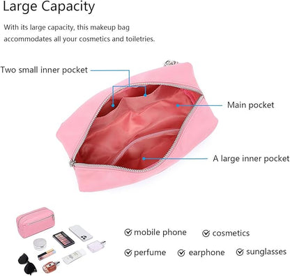 Nylon Female cosmetic bags Canvas toiletry bags Wash bags with large capacity Simple design (Nylon/Pink)