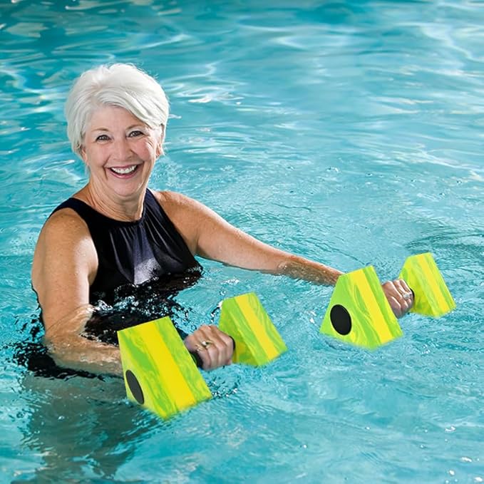 Aquatic Exercise Dumbbell Set of 2 for Water Aerobics, High-Density EVA-Foam Water Weights, Pool Fitness Equipment for Unisex Adults, camo