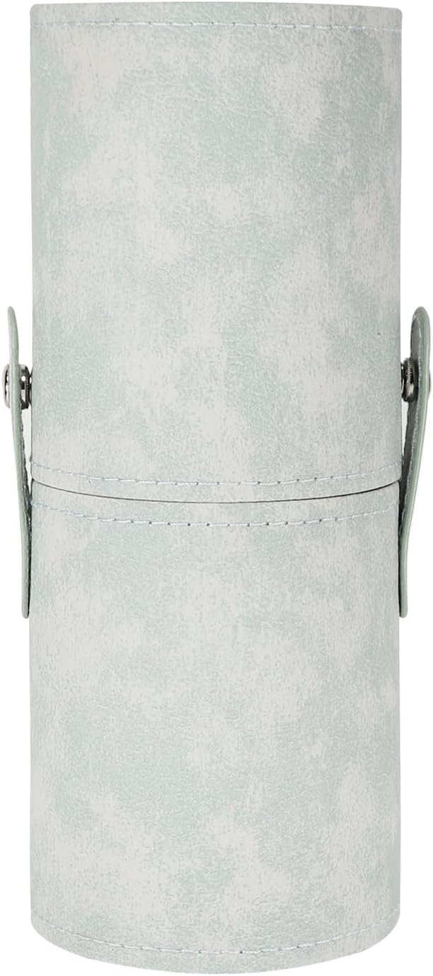 Portable Makeup Brush Case,Pu Leather Makeup Brush Holder with Button,Travel Cup Storage Dustproof Makeup Cosmetic Bags for Women (Cyan)
