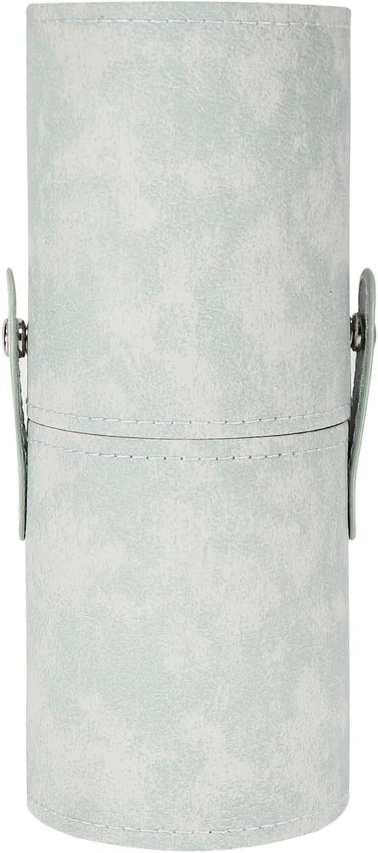 Portable Makeup Brush Case,Pu Leather Makeup Brush Holder with Button,Travel Cup Storage Dustproof Makeup Cosmetic Bags for Women (Cyan)
