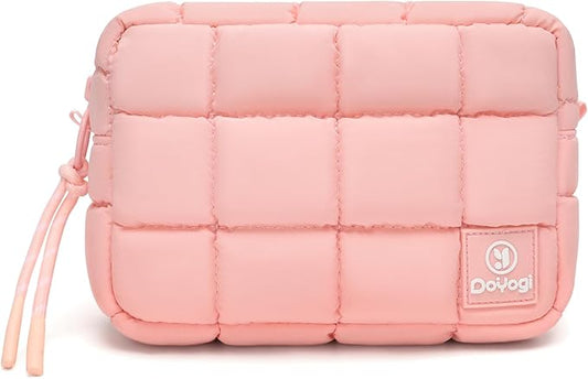 Quilted Cosmetic Bag, Puffer Makeup Bags, Crossbody Purses for women,Cute Travel Toiletry Bag for Women (Pink)