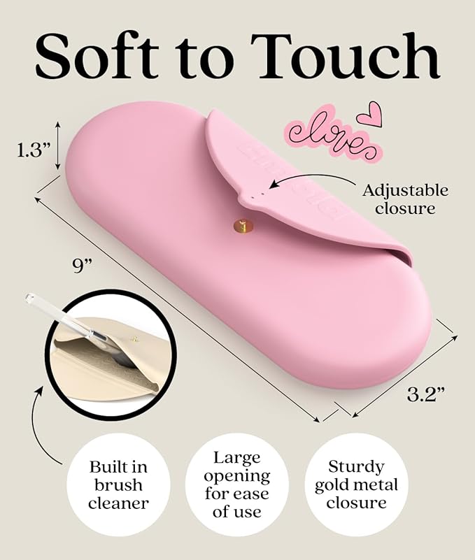 Embla Makeup Brush Holder Travel Cosmetic Case Pouch, Soft Silicone Cosmetic Bag Make Up Brushes Holder with Secure Snap Closure, Travel Makeup Brush Case, Flamingo