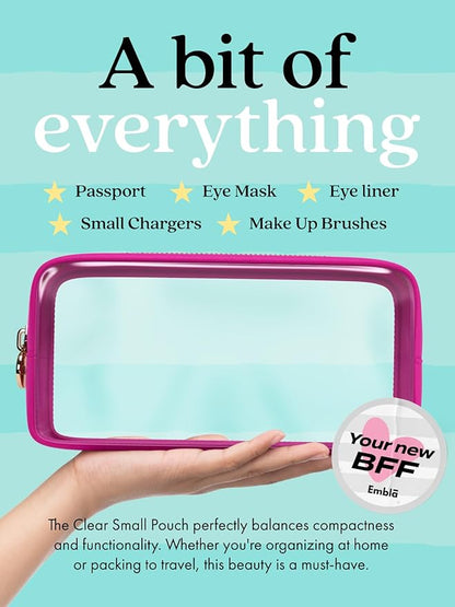 Clear Makeup Bag Zipper Pouch, Transparent Cosmetic Case Organizer, TSA Approved Travel Toiletry Case, Travel Accessories Essentials Makeup Tote for Women, Small Cute Make up Bag for Purse - Fuchsia