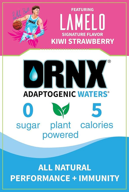 DRNX 12 Pack Adaptogenic Waters Complete Hydration Enhanced Beverage - Zero Sugar - 5 Calories - Super Herbs, B & D Vitamins, Antioxidants, Keto Friendly, All Natural (Kiwi Strawberry)