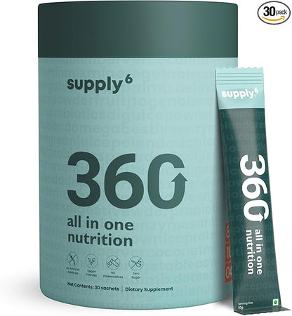 360 Greens Powder with 80+ Superfoods, Ayurvedic Herbs, Vitamins, Minerals, Probiotics & Botanicals | Supports Energy, Gut Health & Immunity | Plant-Based & No Added Sugar | 30 Servings