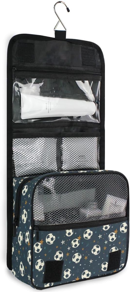 senya Hanging Travel Toiletry Bag Kit Boys Makeup Case Cosmetics Organizer for Men Women (-326- Football)