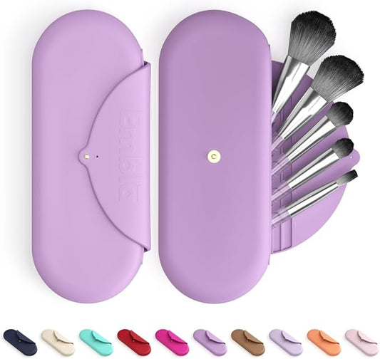 Embla Makeup Brush Holder Travel Cosmetic Case Pouch, Soft Silicone Cosmetic Bag Make Up Brushes Holder with Secure Snap Closure, Travel Makeup Brush Case, Grape