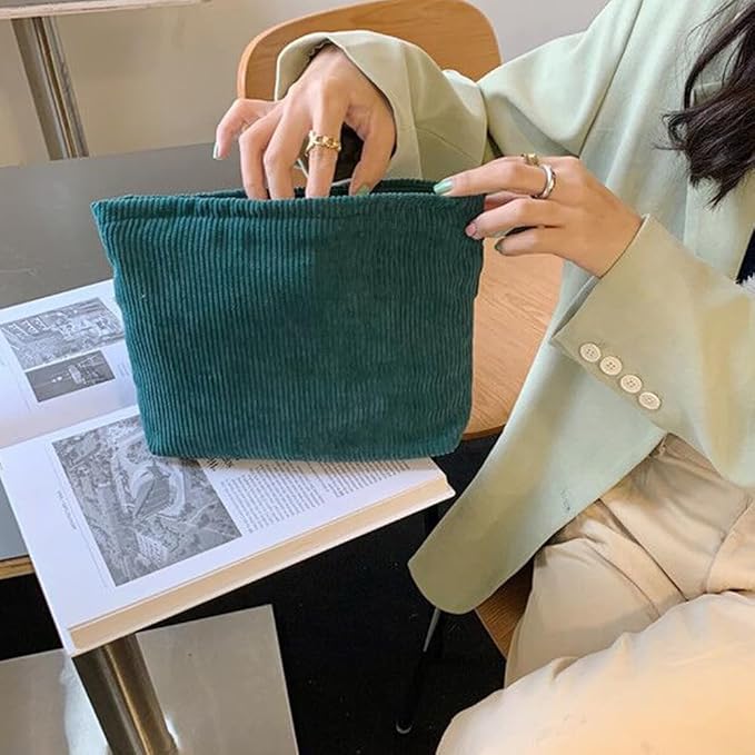 Cosmetic Bags for Women Makeup Bag Large Capacity Purse Travel Toiletry Zipper Storage Pouch Make up Brushes Organizer for Gifts (Corduroy, Turquoise)