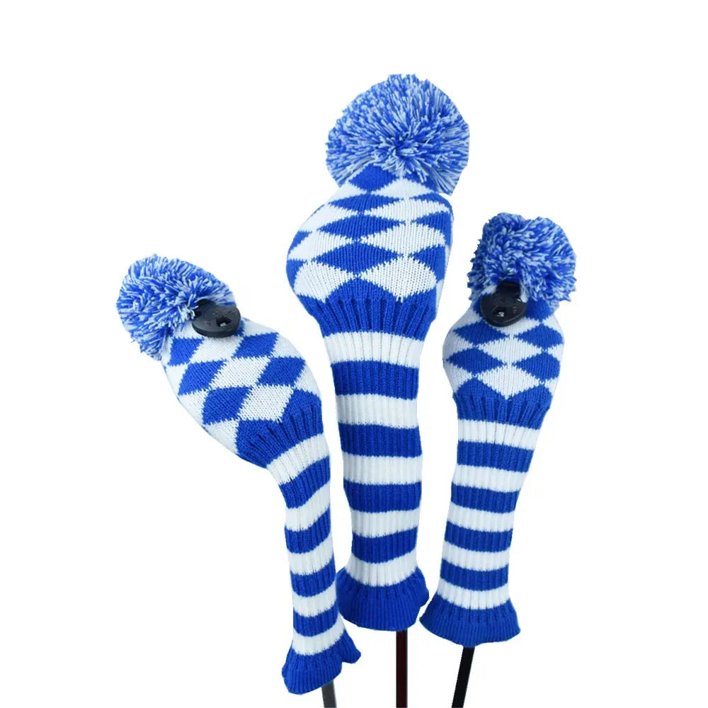 Stripes Knitted Golf Club Head Covers 3 Piece Set 1 3 5 Driver and Fairway HeadCovers Fits 460cc Drivers
