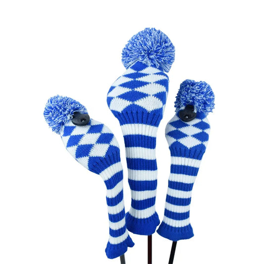 Stripes Knitted Golf Club Head Covers 3 Piece Set 1 3 5 Driver and Fairway HeadCovers Fits 460cc Drivers