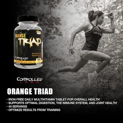 CONTROLLED LABS Orange Triad Daily Multivitamin, Iron Free Sports Supplement for Workout, Digestion, Immune, and Joints, 45 serv Muscle Building and Recovery Tablets