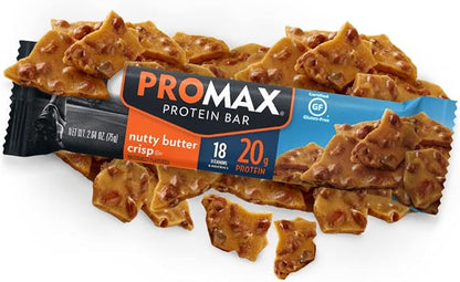 Promax Protein Bar, Nutty Butter Crisp, 20g High Protein, Gluten Free, 12 Count