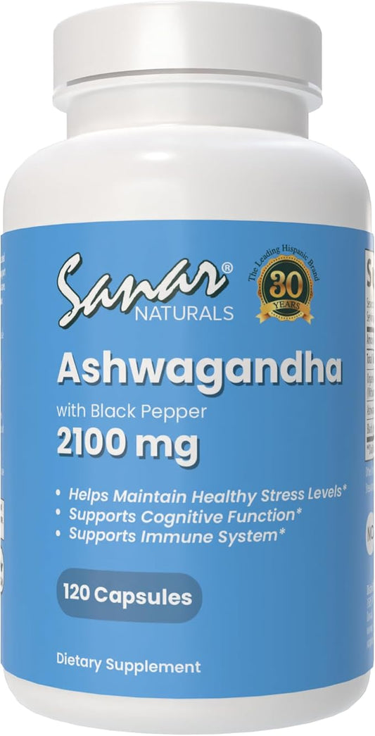 Sanar Naturals Ashwagandha 2100 mg - Stress & Mood Support Supplement - Promotes Calm, Focus and Sustained Energy - Non-GMO, Vegan, 120 Capsules