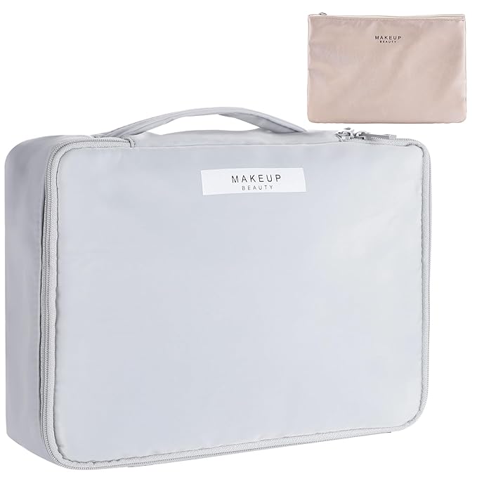 Travel Makeup Bag Cosmetic Bag Makeup Bag Toiletry bag for women and men (Light grey)