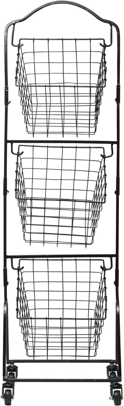 Mikasa Gourmet Basics Rio 3-Tier Rolling Storage Cart for Fruits and Vegetables, 47.75-Inch Metal Stand, Removable Baskets with Wheels, Multi-Tier Produce Organizer - Ideal for Kitchen & Pantry