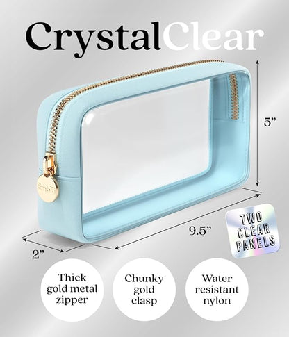 Clear Makeup Bag Zipper Pouch, Transparent Cosmetic Case Organizer, TSA Approved Travel Toiletry Case, Travel Accessories Essentials Makeup Tote for Women, Small Cute Make up Bag for Purse - Sky