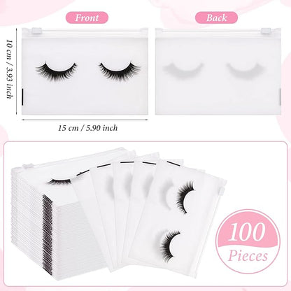 Noverlife 100PCS Eyelash Makeup Bags - Waterproof Plastic Makeup Bags with Zipper, Toiletry Pouch Cosmetic Bags for Clients