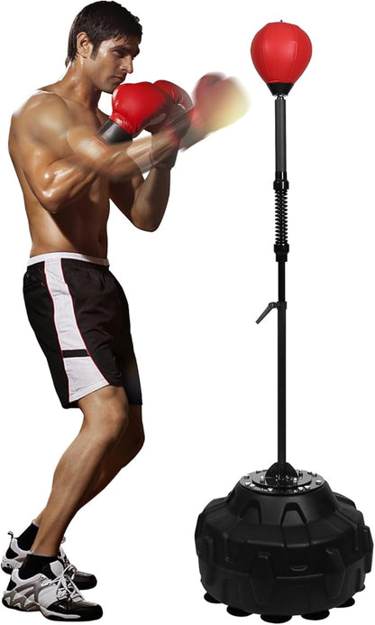 Speed Bar with Stable Base - MMA High Energy Spring - Reflex Bag Free Standing Boxing Bag with Adjustable Height & Durable Stress Relief Ball for Fitness Enthusiasts!(red)