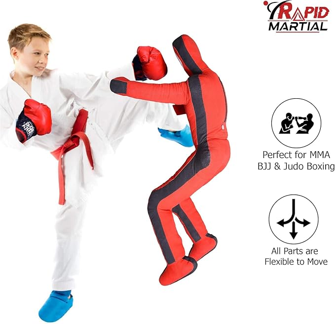 Dummy for Kids BJJ Wrestling Dummy Punchin0 Ba0 MMA Brazilian Jiu Jitsu Children Judo Youth Throwin0 Boxin0 Dummy Dummies 3 FT 36 INCHES UNFILLED, None, Red & Black