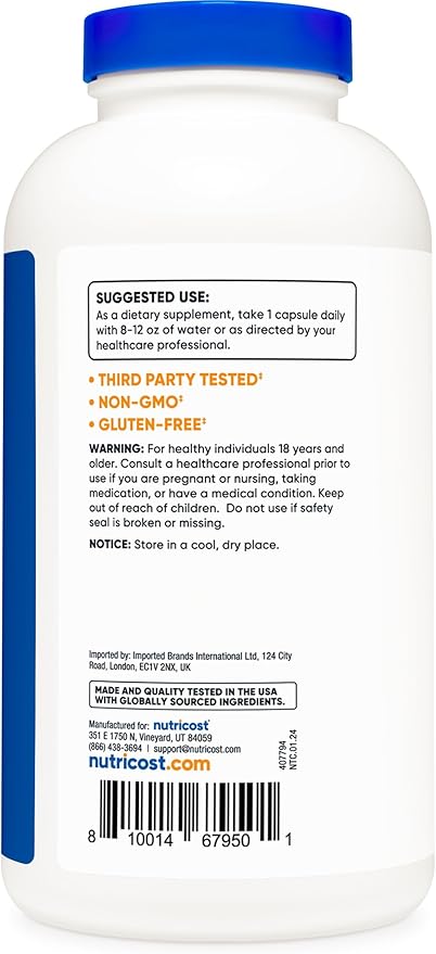 Nutricost Taurine 1000mg, 400 Capsules