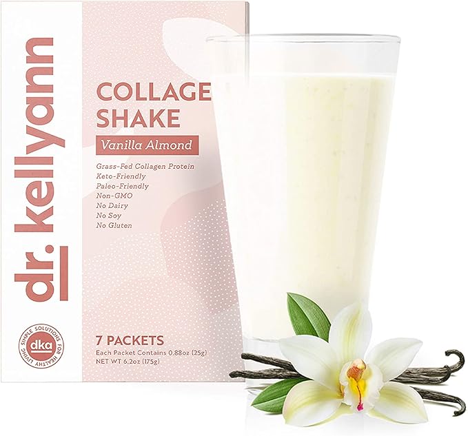 Dr. Kellyann Keto Vanilla Almond Shakes (7 Servings) – Grass-Fed Collagen Protein, Gluten-Free, Non-GMO, Keto-Friendly, 1 Pack