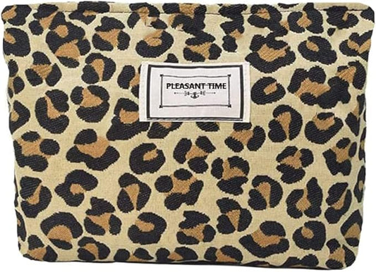 Cosmetic Bags for Women Makeup Bag Large Capacity Purse Travel Toiletry Zipper Storage Pouch Make Up Brushes Organizer for Gifts (Yellow, Leopard)