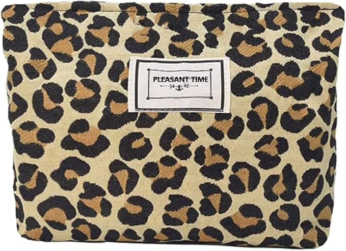 Cosmetic Bags for Women Makeup Bag Large Capacity Purse Travel Toiletry Zipper Storage Pouch Make Up Brushes Organizer for Gifts (Yellow, Leopard)