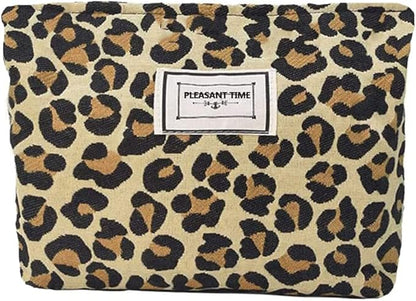 Cosmetic Bags for Women Makeup Bag Large Capacity Purse Travel Toiletry Zipper Storage Pouch Make Up Brushes Organizer for Gifts (Yellow, Leopard)