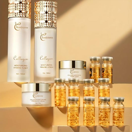 Korean Collagen Skincare Set for Women - Snail Mucin Infused - Deep Moisturizing & Firming Skin - Included Face Toner, Ampoule Serum, Lotion, Eye Cream, Idea Gift For Mother,Girlfriend