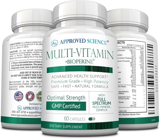 Approved Science Multi-Vitamin - with Full-Spectrum B-Vitamins, Green Tea, Lutein, Lycopene, Zeaxanthin, BioPerine - 60 Capsules - 3 Month Supply