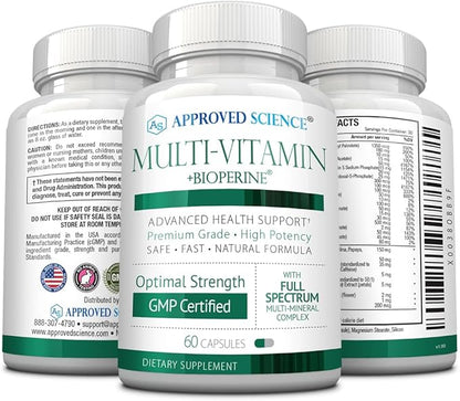 Approved Science Multi-Vitamin - with Full-Spectrum B-Vitamins, Green Tea, Lutein, Lycopene, Zeaxanthin, BioPerine - 60 Capsules - 3 Month Supply