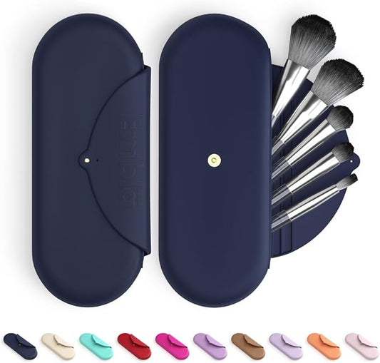 Embla Makeup Brush Holder Travel Cosmetic Case Pouch, Soft Silicone Cosmetic Bag Make Up Brushes Holder with Secure Snap Closure, Travel Makeup Brush Case, Sapphire