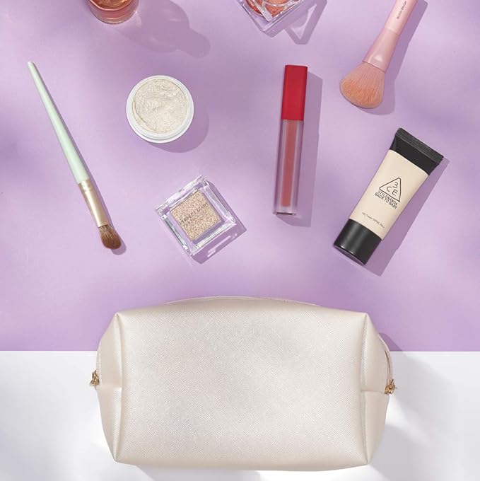 PU Leather Cosmetic Bag for Women Minimalism Makeup Bag for Daily Use Portable Storage Purse Small Neat Cosmetic Pouch Water-resistant Toiletry Bag for Travel(Black)