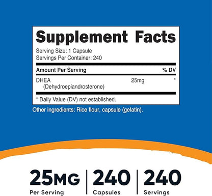 Nutricost DHEA 25mg, 240 Capsules - Gluten Free, Soy Free, Non-GMO, Supplement