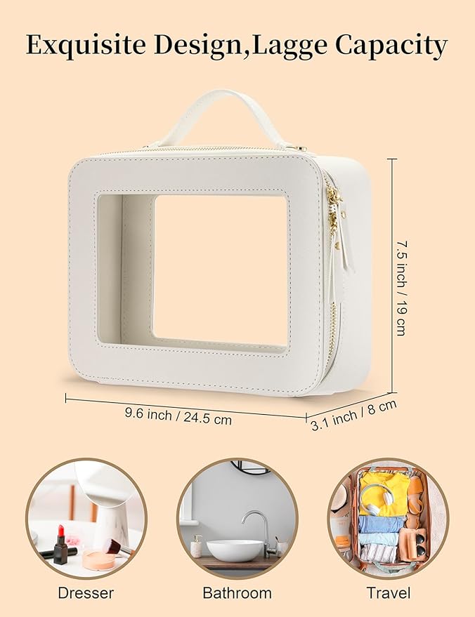Keains Clear Makeup Bag Set，Cosmetic Organizer Case Transparent Waterproof Travel Toiletry Bag with Zipper，Portable Make Up Organizer Traveling Compact Car Bag for Essentials（Mint Green）