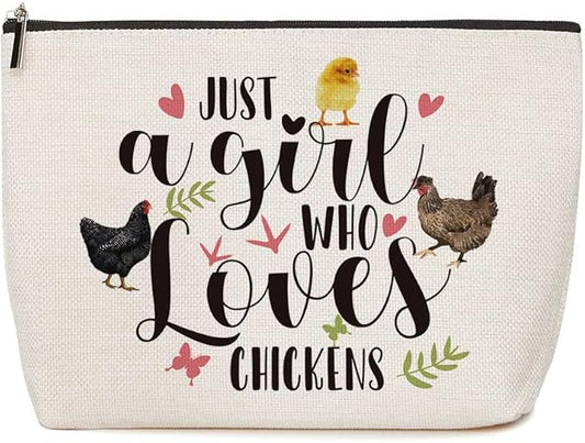 Chicken Gifts for Chicken Lovers Women Chicken Bag Chicken Purses for Women Chicken Themed Gifts for Women Just A Girl Who Loves Chickens Makeup Bag Birthday Gifts for Her Female